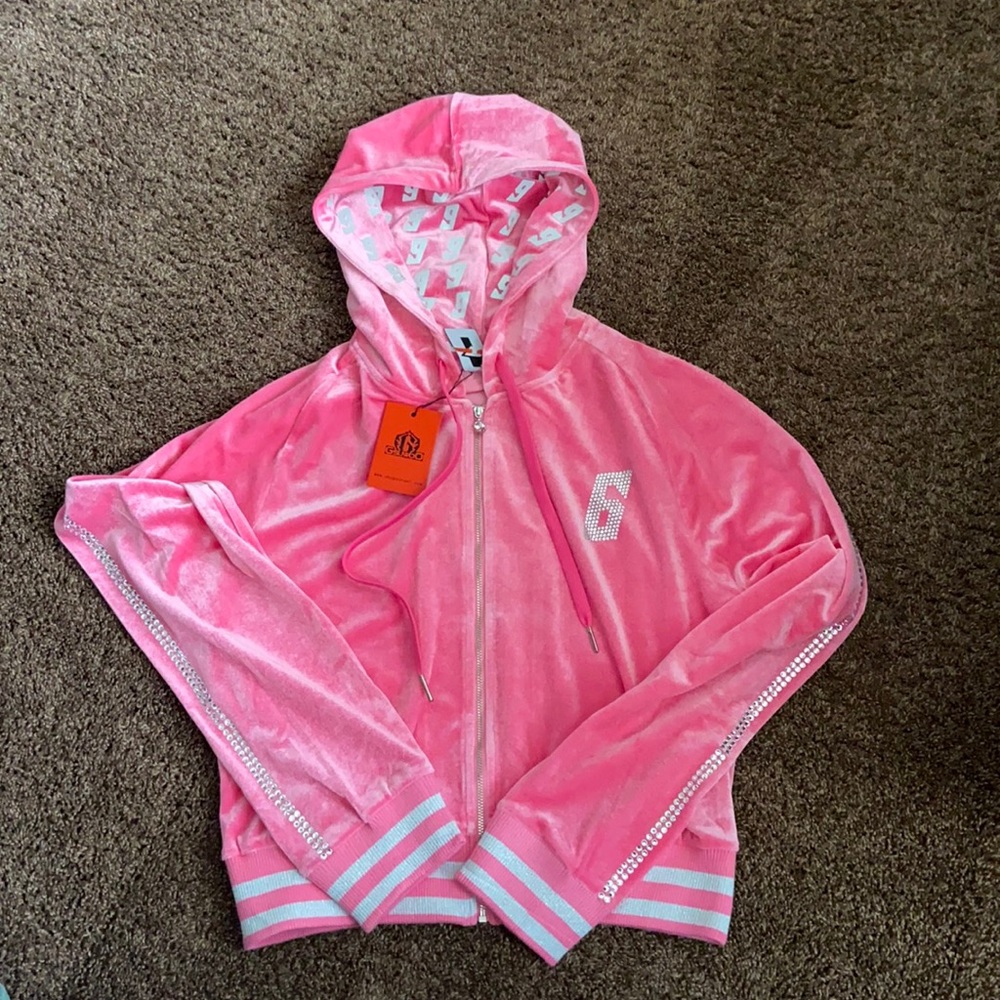 NWT Gsuwoo Candy Crush Velour Hoodie Jacket